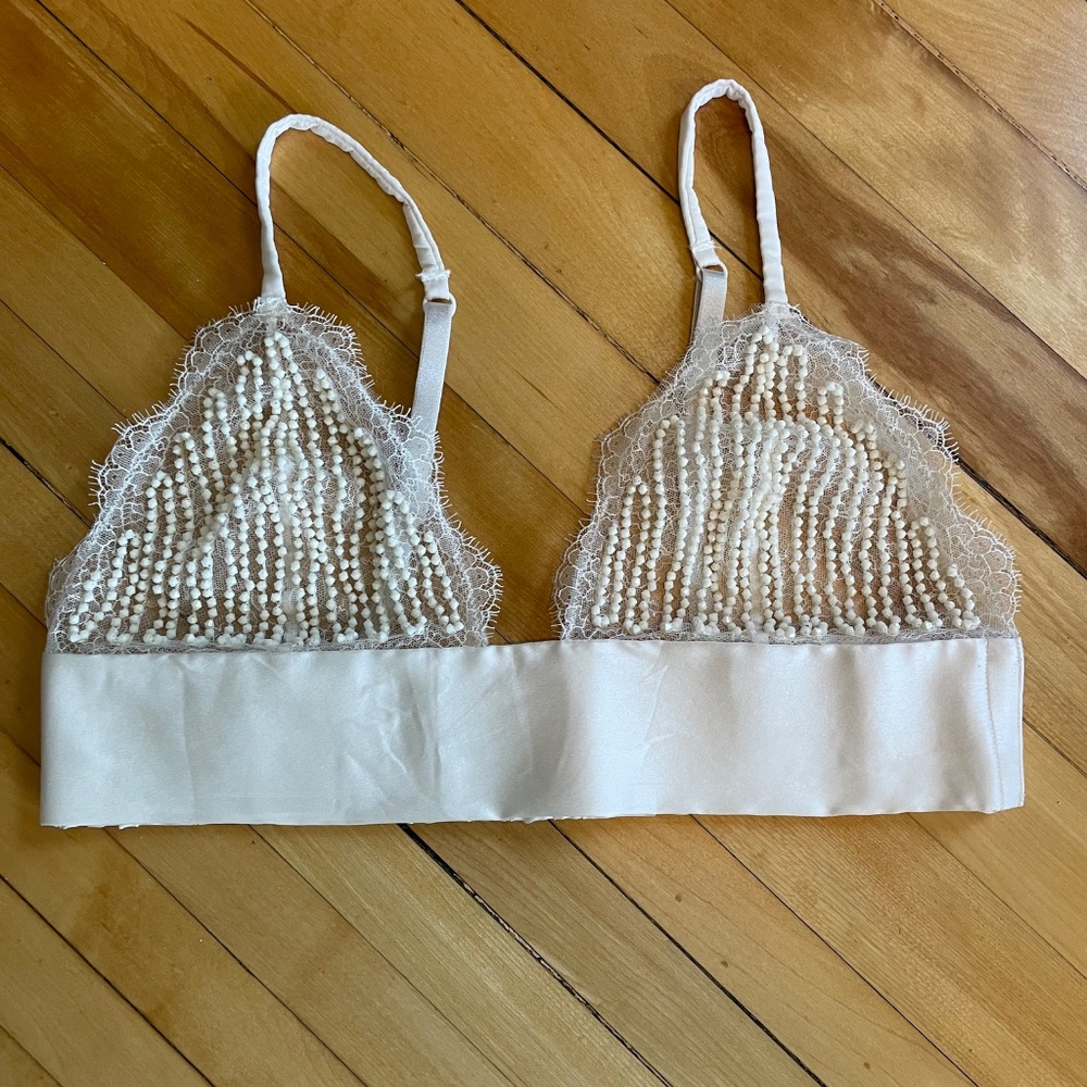 Victoria's Secret Beaded Lace Silk Bralette Bridal Bachelorette Date Night